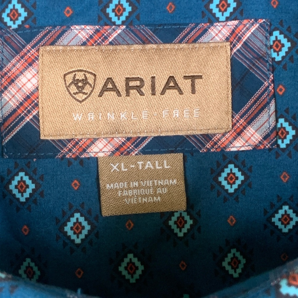 Ariat Vito Shirt Men XLT Teal Geometric Classic Fit Western Long Sleeve 10037985 - Picture 3 of 10